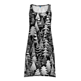 Платье-майка 3D с принтом Лес абстрактных ёлок в Кировске, 100% полиэстер | полуприлегающий силуэт, широкие бретели, круглый вырез горловины, удлиненный подол сзади. | абстракция | ёлка | ель | лес | новогодний | новый год | паттерн | рождество | снег | снежинки | чернобелый