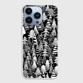 Чехол для iPhone 13 Pro с принтом Лес абстрактных ёлок в Кировске,  |  | Тематика изображения на принте: абстракция | ёлка | ель | лес | новогодний | новый год | паттерн | рождество | снег | снежинки | чернобелый
