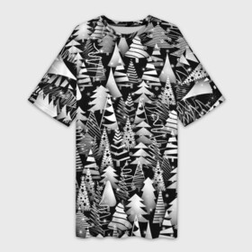 Платье-футболка 3D с принтом Лес абстрактных ёлок в Кировске,  |  | Тематика изображения на принте: абстракция | ёлка | ель | лес | новогодний | новый год | паттерн | рождество | снег | снежинки | чернобелый