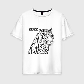 Женская футболка хлопок Oversize с принтом ТиГрРрА в Кировске, 100% хлопок | свободный крой, круглый ворот, спущенный рукав, длина до линии бедер
 | Тематика изображения на принте: 2022 | зима | кот | новый год | тигр