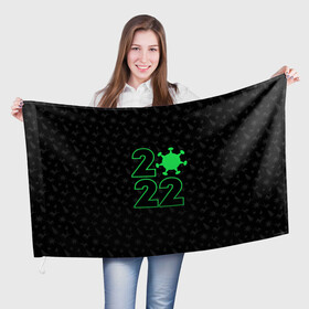 Флаг 3D с принтом Атмосферный новый год 2022 в Кировске, 100% полиэстер | плотность ткани — 95 г/м2, размер — 67 х 109 см. Принт наносится с одной стороны | 2022 | new year | короновирус | новый год | узор с оленями | черный узор