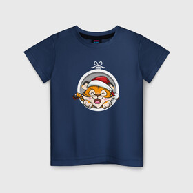 Детская футболка хлопок с принтом Тигренок в елочном шарике в Кировске, 100% хлопок | круглый вырез горловины, полуприлегающий силуэт, длина до линии бедер | 2022 | год тигра | новый год | новый год 2022 | символ года | тигр | тигренок | тигрица | тигры
