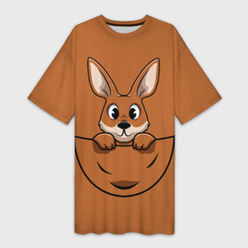 Платье-футболка 3D с принтом Милый кенгуренок в сумке в Кировске,  |  | animals | australia | baby | bag | cute | ears | eyes | jump | kangaroo | leap | mother | nose | paws | pocket | sack | shadow | tail | австралия | глаза | детеныш | животные | карман | кенгуренок | кенгуру | лапы | мама | мешок | милый | нос | няшный | п