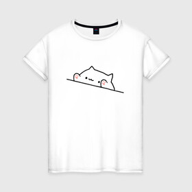 Женская футболка хлопок с принтом котик внутри тебя в Кировске, 100% хлопок | прямой крой, круглый вырез горловины, длина до линии бедер, слегка спущенное плечо | cat | белый кот | киса | киска | китюлька | котик | котэ | мотик | сотэо