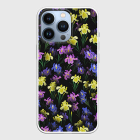 Чехол для iPhone 13 Pro с принтом Ночные ирисы в Кировске,  |  | букет | ирис | клумба | паттерн | растения | флора | цветочки | цветы