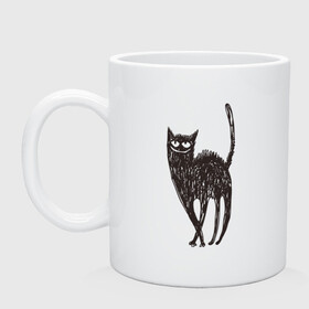 Кружка керамическая с принтом Рисованная кошка в Кировске, керамика | объем — 330 мл, диаметр — 80 мм. Принт наносится на бока кружки, можно сделать два разных изображения | black | cat | кот | рисунок | черный