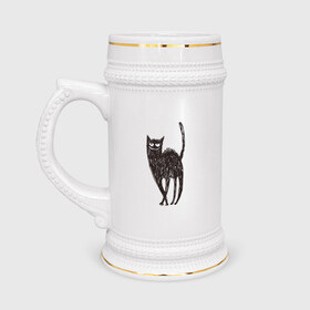 Кружка пивная с принтом Рисованная кошка в Кировске,  керамика (Материал выдерживает высокую температуру, стоит избегать резкого перепада температур) |  объем 630 мл | Тематика изображения на принте: black | cat | кот | рисунок | черный
