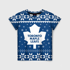 Детская футболка 3D с принтом Торонто Мейпл Лифс Новогодний в Кировске, 100% гипоаллергенный полиэфир | прямой крой, круглый вырез горловины, длина до линии бедер, чуть спущенное плечо, ткань немного тянется | 2021 | 2022 | christmas | hockey | maple leafs | merry christmas | new year | nhl | snow | toronto | toronto maple leafs | usa | winter | зима | мейпл лифс | новог | новогодняя | новый год | нхл | рождество | снег | спорт | сша | торонто | 