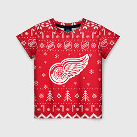 Детская футболка 3D с принтом Детройт Ред Уингз Новогодний в Кировске, 100% гипоаллергенный полиэфир | прямой крой, круглый вырез горловины, длина до линии бедер, чуть спущенное плечо, ткань немного тянется | 2021 | 2022 | christmas | detroit | detroit red wings | hockey | merry christmas | new year | nhl | red wings | snow | usa | winter | детройд | детройт | детройт ред уингз | зима | нов | новогодняя | новый год | нхл | ред уингз | рождество 
