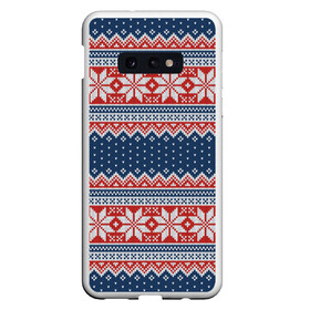 Чехол для Samsung S10E с принтом Knitted Pattern в Кировске, Силикон | Область печати: задняя сторона чехла, без боковых панелей | Тематика изображения на принте: background | christmas | holiday | knitted pattern | new year | pattern | snowflakes | texture | вязаный узор | новый год | паттерн | праздник | рождество | снежинки | текстура | узор | фон