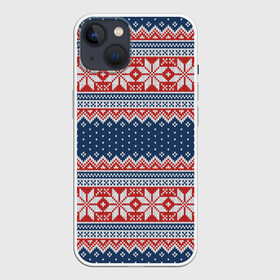 Чехол для iPhone 13 с принтом Knitted Pattern в Кировске,  |  | Тематика изображения на принте: background | christmas | holiday | knitted pattern | new year | pattern | snowflakes | texture | вязаный узор | новый год | паттерн | праздник | рождество | снежинки | текстура | узор | фон