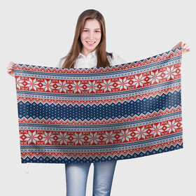 Флаг 3D с принтом Knitted Pattern в Кировске, 100% полиэстер | плотность ткани — 95 г/м2, размер — 67 х 109 см. Принт наносится с одной стороны | background | christmas | holiday | knitted pattern | new year | pattern | snowflakes | texture | вязаный узор | новый год | паттерн | праздник | рождество | снежинки | текстура | узор | фон