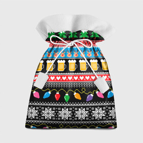 Подарочный 3D мешок с принтом НОВОГОДНИЙ УЗОР С ПИВОМ И ОЛЕНЯМИ в Кировске, 100% полиэстер | Размер: 29*39 см | beer | christmas | new year | snow | winter | вязанный | зима | новый год | олени | праздник | свитер | снег | узор