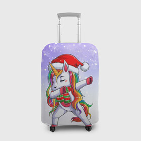 Чехол для чемодана 3D с принтом Xmas Unicorn Dabbing   Рождественский Единорог Даб в Кировске, 86% полиэфир, 14% спандекс | двустороннее нанесение принта, прорези для ручек и колес | christmas | dabbing | santa | unicorn | даббинг | дед мороз | единорог | зима | новый год | радуга | радужный | рождество | санта | снег | снежинка | юникорн
