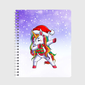 Тетрадь с принтом Xmas Unicorn Dabbing   Рождественский Единорог Даб в Кировске, 100% бумага | 48 листов, плотность листов — 60 г/м2, плотность картонной обложки — 250 г/м2. Листы скреплены сбоку удобной пружинной спиралью. Уголки страниц и обложки скругленные. Цвет линий — светло-серый
 | christmas | dabbing | santa | unicorn | даббинг | дед мороз | единорог | зима | новый год | радуга | радужный | рождество | санта | снег | снежинка | юникорн