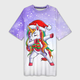 Платье-футболка 3D с принтом Xmas Unicorn Dabbing  Рождественский Единорог Даб в Кировске,  |  | christmas | dabbing | santa | unicorn | даббинг | дед мороз | единорог | зима | новый год | радуга | радужный | рождество | санта | снег | снежинка | юникорн