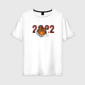 Женская футболка хлопок Oversize с принтом Морда тигра 2022 в Кировске, 100% хлопок | свободный крой, круглый ворот, спущенный рукав, длина до линии бедер
 | 2022 | год тигра | новый год | новый год 2022 | символ года | тигр | тигренок | тигрица | тигры