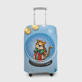 Чехол для чемодана 3D с принтом Тигренок в новогоднем шаре в Кировске, 86% полиэфир, 14% спандекс | двустороннее нанесение принта, прорези для ручек и колес | 2022 | год тигра | новый год | новый год 2022 | символ года | тигр | тигренок | тигрица | тигры
