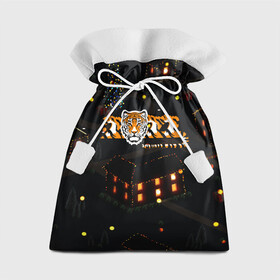Подарочный 3D мешок с принтом Ночной новогодний город 2022 год тигра в Кировске, 100% полиэстер | Размер: 29*39 см | 2022 | год тигра | новый год | новый год 2022 | символ года | тигр | тигренок | тигрица | тигры