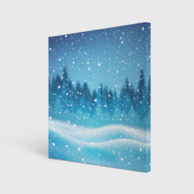 Холст квадратный с принтом ЗИМНИЙ ЛЕС | WINTER FOREST в Кировске, 100% ПВХ |  | 2022 | christmas | cold | merry | new | snow | winter | year | буря | год | елка | елки | ель | зима | лес | метель | мороз | новый | рождество | снег | снежинка | снежинки | холод