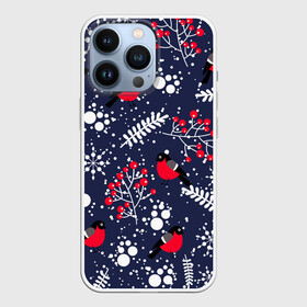 Чехол для iPhone 13 Pro с принтом Снегири и рябина в Кировске,  |  | birds | bullfinches | christmas | mountain ash | new year | snow | snowflakes | winter | зима | новый год | птицы | рождество | рябина | снег | снегири | снежинки