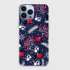 Чехол для iPhone 13 Pro Max с принтом Снегири и рябина в Кировске,  |  | birds | bullfinches | christmas | mountain ash | new year | snow | snowflakes | winter | зима | новый год | птицы | рождество | рябина | снег | снегири | снежинки