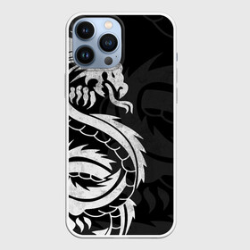 Чехол для iPhone 13 Pro Max с принтом ЯПОНСКИЙ БЕЛЫЙ ДРАКОН | JAPAN WHITE DRAGON в Кировске,  |  | china | dragon | japan | neon | texture | tokyo | драконы | китай | мифология | неон | неоновые драконы | текстура | токийский дракон | токио | япония