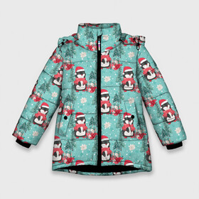 Зимняя куртка для девочек 3D с принтом Пингвинчики новый год в Кировске, ткань верха — 100% полиэстер; подклад — 100% полиэстер, утеплитель — 100% полиэстер. | длина ниже бедра, удлиненная спинка, воротник стойка и отстегивающийся капюшон. Есть боковые карманы с листочкой на кнопках, утяжки по низу изделия и внутренний карман на молнии. 

Предусмотрены светоотражающий принт на спинке, радужный светоотражающий элемент на пуллере молнии и на резинке для утяжки. | 2022 | год тигра | новый год | новый год 2022 | символ года | тигр | тигренок | тигрица | тигры