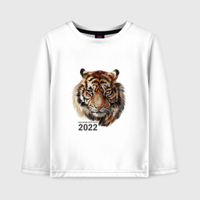 Детский лонгслив хлопок с принтом Тигр 2022 символ в Кировске, 100% хлопок | круглый вырез горловины, полуприлегающий силуэт, длина до линии бедер | амурский тигр | год 2022 | кошка | новый год | символ 2022 | тигр | тигр 2022