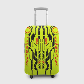 Чехол для чемодана 3D с принтом Cyberpunk 2077 YELLOW в Кировске, 86% полиэфир, 14% спандекс | двустороннее нанесение принта, прорези для ручек и колес | будущее | жолтый | киберпанк | минимализм | полосы | схемы