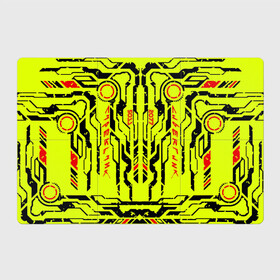 Магнитный плакат 3Х2 с принтом Cyberpunk 2077 YELLOW в Кировске, Полимерный материал с магнитным слоем | 6 деталей размером 9*9 см | будущее | жолтый | киберпанк | минимализм | полосы | схемы
