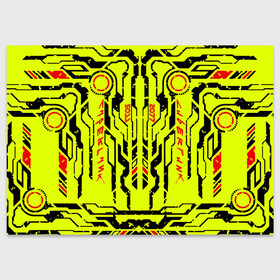 Поздравительная открытка с принтом Cyberpunk 2077 YELLOW в Кировске, 100% бумага | плотность бумаги 280 г/м2, матовая, на обратной стороне линовка и место для марки
 | Тематика изображения на принте: будущее | жолтый | киберпанк | минимализм | полосы | схемы
