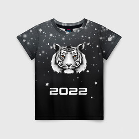 Детская футболка 3D с принтом Новогодний тигр символ 2022. в Кировске, 100% гипоаллергенный полиэфир | прямой крой, круглый вырез горловины, длина до линии бедер, чуть спущенное плечо, ткань немного тянется | 2022 | merry christmas | год тигра | зима близко | нг | новогодний | новогодний тигр | новогодняя символика | новый год | новый год 2022 | рождество | символ 2022 года | снег | снежинки | тигр