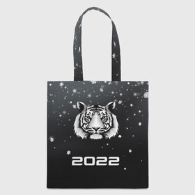 Шоппер 3D с принтом Новогодний тигр символ 2022. в Кировске, 100% полиэстер | Плотность: 200 г/м2; Размер: 34×35 см; Высота лямок: 30 см | 2022 | merry christmas | год тигра | зима близко | нг | новогодний | новогодний тигр | новогодняя символика | новый год | новый год 2022 | рождество | символ 2022 года | снег | снежинки | тигр