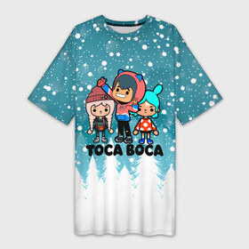 Платье-футболка 3D с принтом Новогодний Toca Boca. в Кировске,  |  | merry christmas | toca boca | toca life world | зима близко | игра | леон | новогодний | новый год | рита | рождество | снег | снежинки | тока бока | тока бока лайф | туса воса