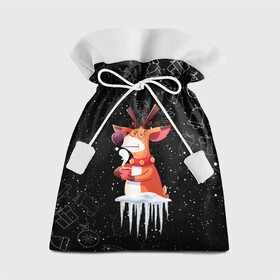 Подарочный 3D мешок с принтом Новогодний Олень 2022. в Кировске, 100% полиэстер | Размер: 29*39 см | 2022 | merry christmas | год тигра | зима близко | нг | новогодний | новогодний олень | новый год | новый год 2022 | олень | рождество | символ 2022 года | снег | снежинки
