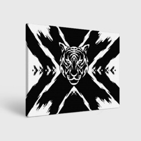 Холст прямоугольный с принтом Tiger Black & White Черно-белый Тигр в Кировске, 100% ПВХ |  | cat | tiger | год тигра | зверь | кошка | символ года | тигр | хищник