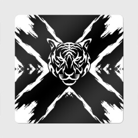 Магнит виниловый Квадрат с принтом Tiger Black & White Черно-белый Тигр в Кировске, полимерный материал с магнитным слоем | размер 9*9 см, закругленные углы | cat | tiger | год тигра | зверь | кошка | символ года | тигр | хищник