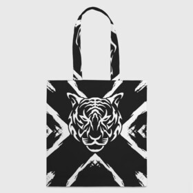 Шоппер 3D с принтом Tiger Black & White Черно-белый Тигр в Кировске, 100% полиэстер | Плотность: 200 г/м2; Размер: 34×35 см; Высота лямок: 30 см | cat | tiger | год тигра | зверь | кошка | символ года | тигр | хищник