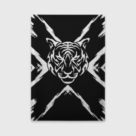 Обложка для автодокументов с принтом Tiger Black & White Черно-белый Тигр в Кировске, натуральная кожа |  размер 19,9*13 см; внутри 4 больших “конверта” для документов и один маленький отдел — туда идеально встанут права | Тематика изображения на принте: cat | tiger | год тигра | зверь | кошка | символ года | тигр | хищник