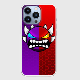 Чехол для iPhone 13 Pro с принтом GEOMETRY DASH VIOLET RED DEMON   ГЕОМЕТРИЯ ДАШ в Кировске,  |  | 2d | arcade | demon | game | geometry dash | hexagon | meltdown | robtop | smile | аркада | геометрический тире | геометрия | демон | раннер | смайлы | соты | эмоции