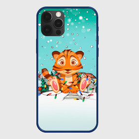 Чехол для iPhone 12 Pro Max с принтом Тигренок запутался в гирляндах в Кировске, Силикон |  | Тематика изображения на принте: 2022 | год тигра | новый год | новый год 2022 | символ года | тигр | тигренок | тигрица | тигры