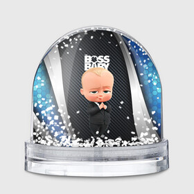Игрушка Снежный шар с принтом BOSS black blue в Кировске, Пластик | Изображение внутри шара печатается на глянцевой фотобумаге с двух сторон | baby | boss | boss baby | босс | босс молокосос | маленький босс | малыш | мальчик | молокосос | ребенок