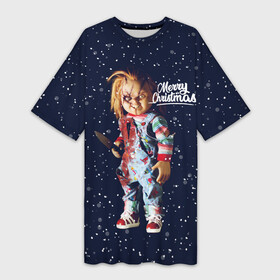 Платье-футболка 3D с принтом Новогодний Чаки  New Year s Chucky в Кировске,  |  | chucky | кино | кукла | монстр | новый год | нож | рождество | снег | снежинка | ужасы | хоррор | чаки