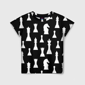 Детская футболка 3D с принтом Белые шахматные фигуры в Кировске, 100% гипоаллергенный полиэфир | прямой крой, круглый вырез горловины, длина до линии бедер, чуть спущенное плечо, ткань немного тянется | checkmate | chess | chess board | chess game | chess pieces | chess player | chessboard | gambit | game | king | pawn | queen | гамбит | игра | король | мат | партия | ферзь | фигуры | шахматист | шахматы