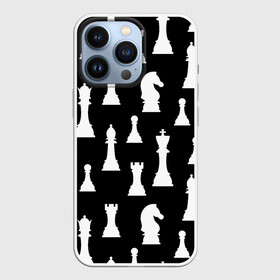 Чехол для iPhone 13 Pro с принтом Белые шахматные фигуры в Кировске,  |  | checkmate | chess | chess board | chess game | chess pieces | chess player | chessboard | gambit | game | king | pawn | queen | гамбит | игра | король | мат | партия | ферзь | фигуры | шахматист | шахматы