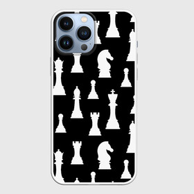 Чехол для iPhone 13 Pro Max с принтом Белые шахматные фигуры в Кировске,  |  | checkmate | chess | chess board | chess game | chess pieces | chess player | chessboard | gambit | game | king | pawn | queen | гамбит | игра | король | мат | партия | ферзь | фигуры | шахматист | шахматы