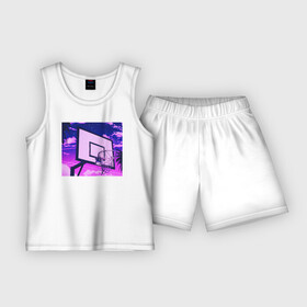 Детская пижама с шортами хлопок с принтом purple ring в Кировске,  |  | basket | basketball | nba | purple | ring | samba | баскетбол | кольцо | нба | фиолетовый | футболка