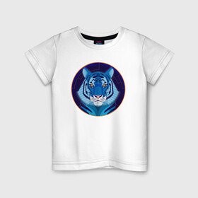 Детская футболка хлопок с принтом Голубой водяной тигр символ 2022 года в Кировске, 100% хлопок | круглый вырез горловины, полуприлегающий силуэт, длина до линии бедер | 2022 | водяной | год | гороскоп | китайский | символ | талисман | тигр