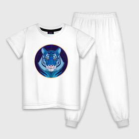Детская пижама хлопок с принтом Голубой водяной тигр символ 2022 года в Кировске, 100% хлопок |  брюки и футболка прямого кроя, без карманов, на брюках мягкая резинка на поясе и по низу штанин
 | Тематика изображения на принте: 2022 | водяной | год | гороскоп | китайский | символ | талисман | тигр